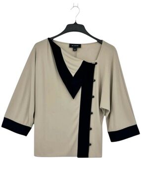 ST. JOHN Asymmetrical Neckline Colorblock Blouse